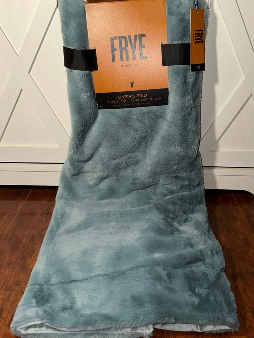 Frye Oversized Faux Fur Throw Blanket in Seafoam Blue